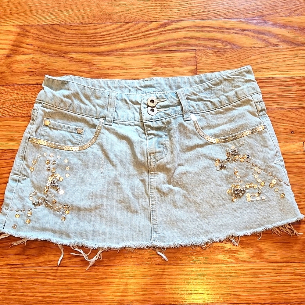 Sequined Jean Skirt